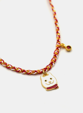 THISNESS 圣诞特辑 围巾萨摩耶狗狗纯银镀金红白绳编织项链原创