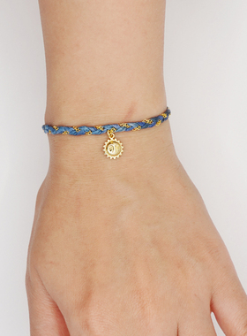 THISNESS 纯银镀金太阳神深蓝渐变编织幸运手链