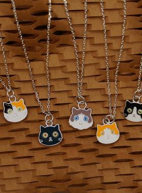 Thisness纯银滴釉蓝猫橘猫项链