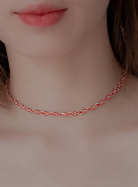 纯银镀金编织短款可加吊坠颈链