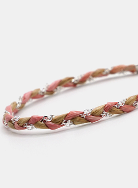 THISNESS 纯银粉色双色交织编织手链