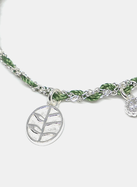 THISNESS 许愿手链 纯银椭圆叶子橄榄绿编织手链原创手工小众设计