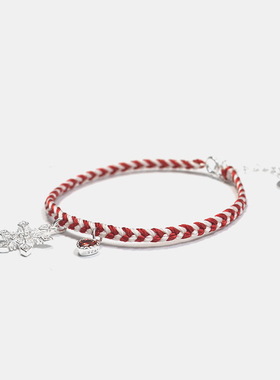THISNESS 圣诞特辑 纯银雪花锆石红白编织手链