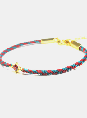 THISNESS 圣诞特辑 菱形锆石复古红绿色纯银镀金编绳手链