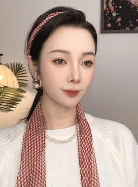 【红色方格】乔其莎丝巾新款开春女士百搭风时尚外搭围巾头巾飘带