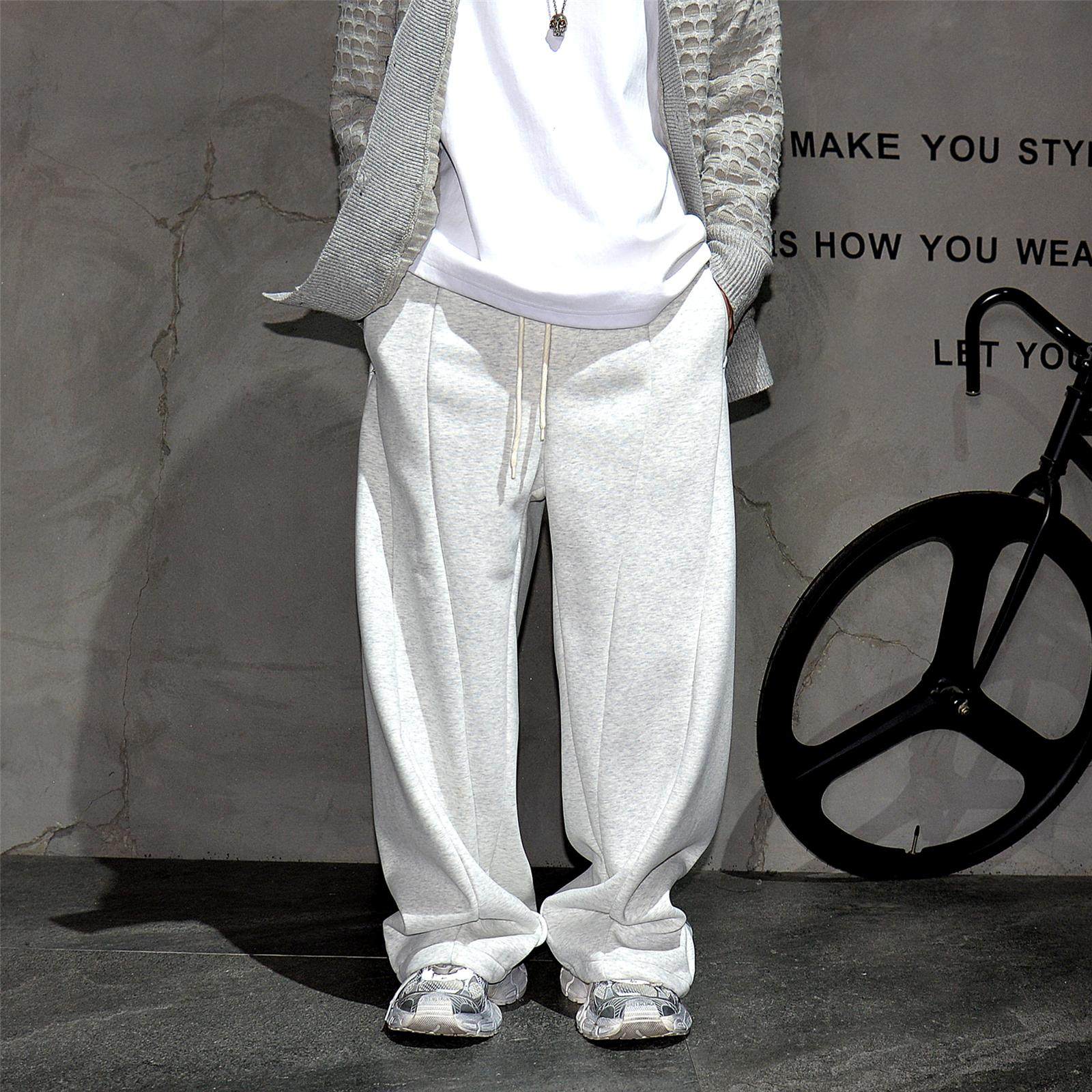 冬季加绒加厚宽松阔腿弯刀直筒卫裤男痞帅垂坠堆叠感针织运动长裤,淘宝优惠券,粉丝福利购,淘宝优惠卷