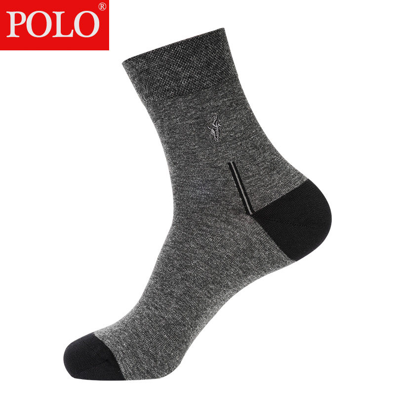 polo男纯棉黑色秋季纯色厚款中筒袜 品伦内衣短袜/打底袜/丝袜/美腿袜