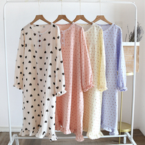 Sweet And Cute Sleeping Dress Woman Pure Cotton Gauze Long Sleeves Mid Length Dress Sleepwear Spring Autumn Summer Large Code Easy Student Home Clothes