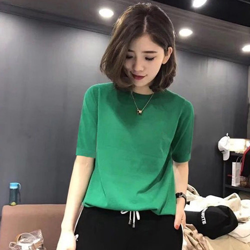 短袖上衣女春夏2025新款洋气半高领五分袖针织衫女薄款中袖打底衫 - 图2