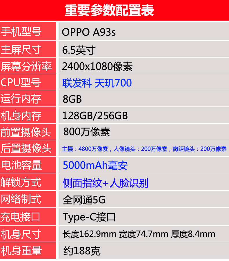 OPPO A93S  天玑700 双模5G 6.5英寸90hz大屏大内存快充智能手机