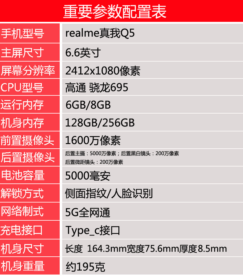 realme（手机） 真我Q5 骁龙695 大电池大内存高清拍照5G智能手机