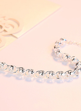 中国风S999纯银手链女财源滚滚路路通圆珠时尚花卉轻奢精致手串