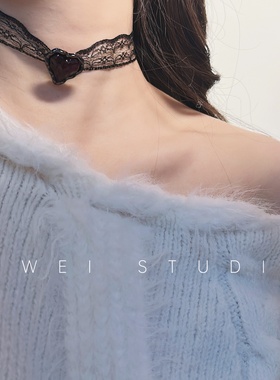 「纯欲心跳」新年红蕾丝choker爱心千禧辣妹高级显白锁骨链项圈女