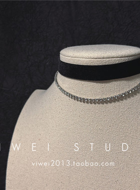 VIWEI经典黑色丝绒钛钢choker