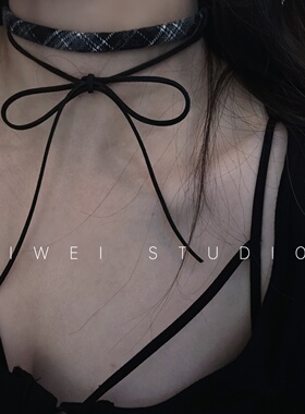 「JK少女」可爱俏皮复古项圈格纹双层绑带蝴蝶结简约锁骨链短项链