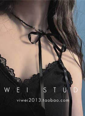 黑色绑带韩系蝴蝶结ins风锁骨链