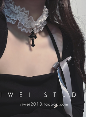 VIWEI双层蕾丝十字架锁骨链项链