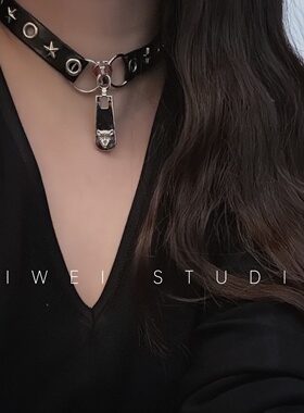 「朋克废土」哥特原宿风亚文化豹头金属拉链小众暗黑风锁骨链项圈
