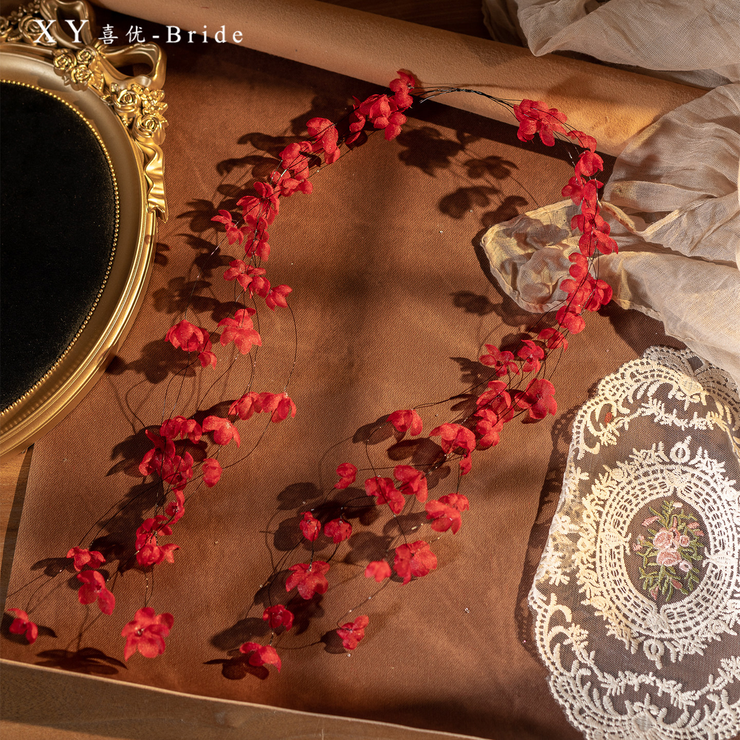 喜优新款酒红色花朵流苏新娘复古婚礼婚纱旅拍写真发饰结婚头饰,淘宝优惠券,粉丝福利购,淘宝优惠卷