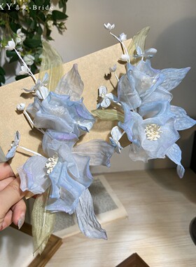 韩式花朵发饰新娘婚纱头饰白色头花仙气森系手工蕾丝甜美礼服配饰