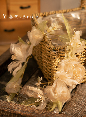 清新森系真丝彩纱花新娘头饰花环