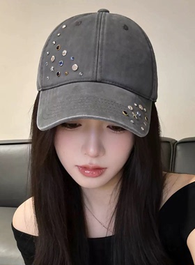 新款带钻水洗棉闪钻铆钉棒球帽