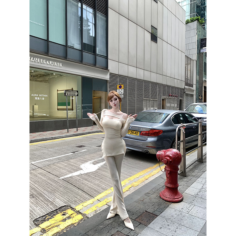 With 99jiu【出街公式】纯欲针织套装女露肩上衣休闲长裤两件套秋,淘宝优惠券,粉丝福利购,淘宝优惠卷