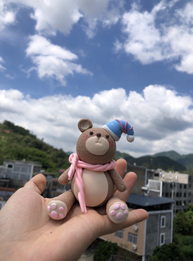 超可爱的小熊个性桌面摆件可爱车载装饰用公仔玩偶纯手工