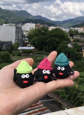 超可爱的小煤球个性桌面摆件车载装饰用公仔玩偶纯手工树脂可送礼