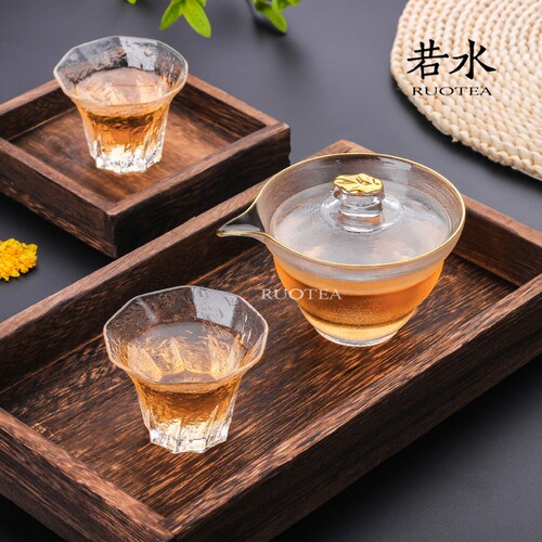 加厚耐热玻璃盖碗手抓壶日式锤纹初雪三才碗功夫茶具泡茶壶茶杯器 - 图2