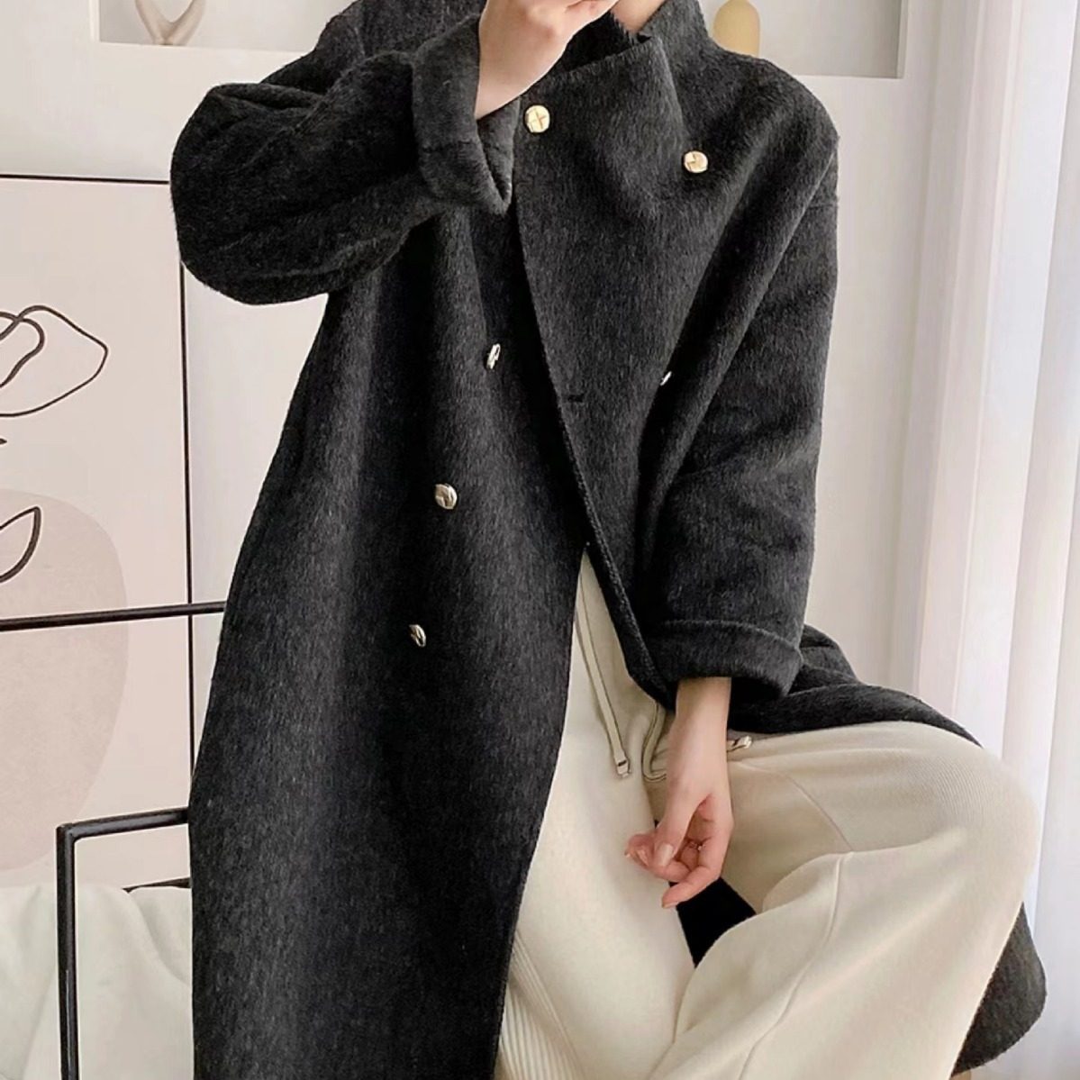 立领深冬翻领扣双面羊毛大衣感气质名媛宽松女毛呢外套,淘宝优惠券,粉丝福利购,淘宝优惠卷