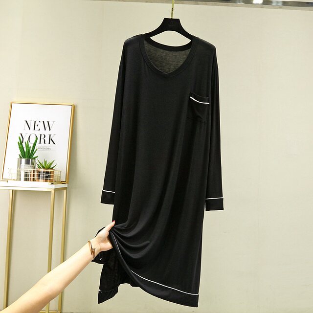 Modal long-sleeved long skirt for women summer thin plus size pocket bottoming dress loose casual A-line skirt