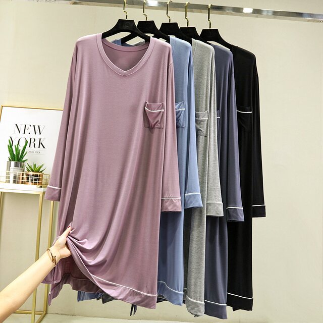 Modal long-sleeved long skirt for women summer thin plus size pocket bottoming dress loose casual A-line skirt