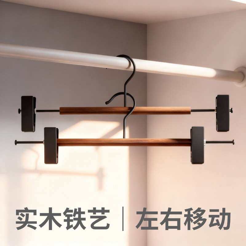 中古风实木榉木铁艺裤夹家用无痕防滑裙子裙架夹子家用多功能衣架,淘宝优惠券,粉丝福利购,淘宝优惠卷