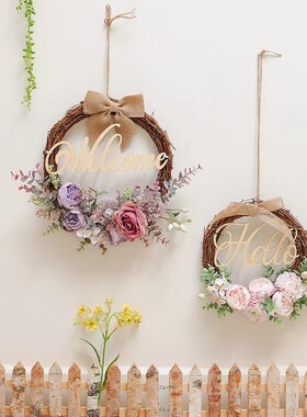 田园风藤条花朵壁挂装饰