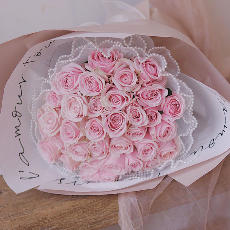 珍珠款浪花纱鲜花包装网纱韩式波浪纱玫瑰花束白纱黑纱花艺资材 星语花艺包装批发 淘优券