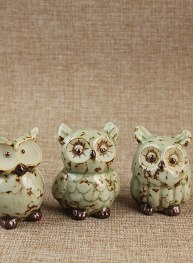 猫头鹰陶瓷招财和风装饰日式摆件