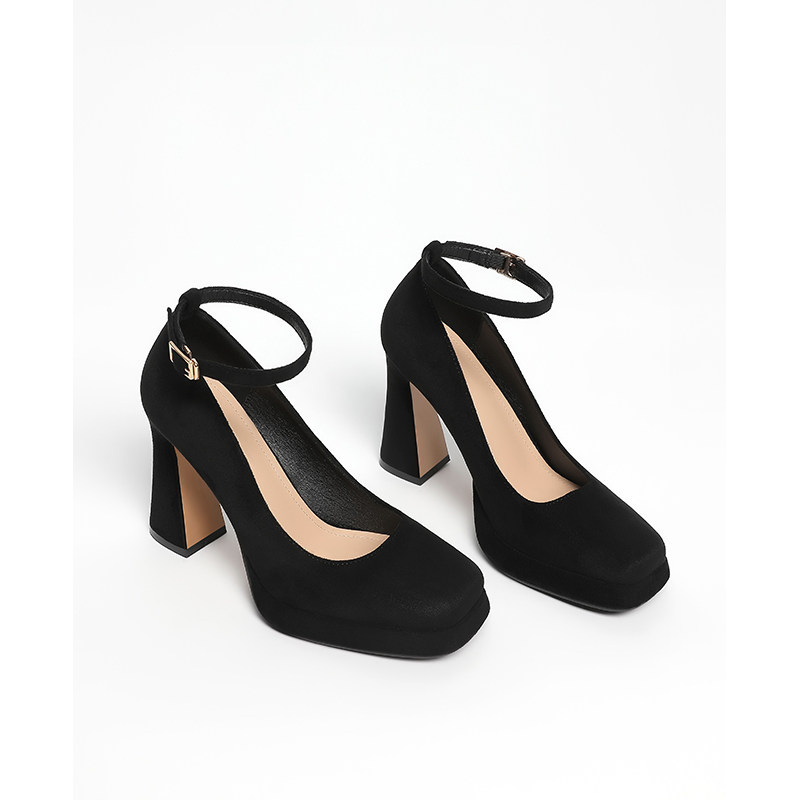 【跟高10CM】黑色高跟鞋2025新款绒面防水台厚底单鞋粗跟玛丽珍鞋,淘宝优惠券,粉丝福利购,淘宝优惠卷