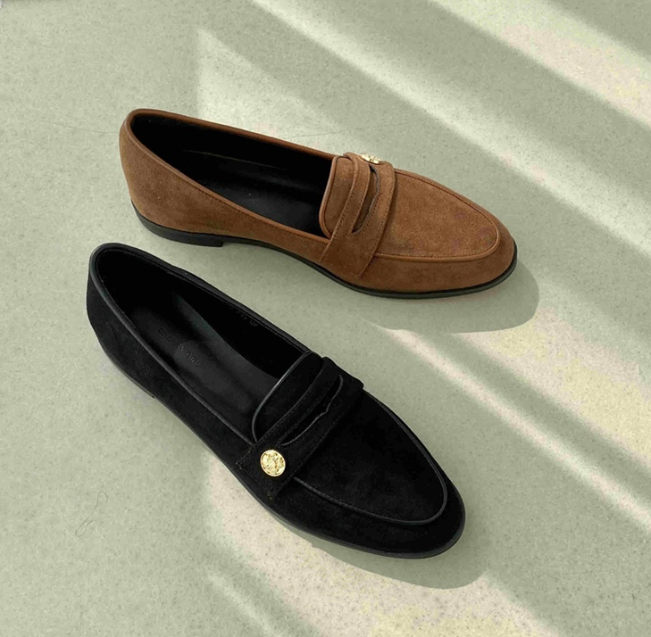 现货衣玲女鞋韩国东大门代购棕色绒面套脚皮鞋低跟秋冬低帮单鞋女 - 图2