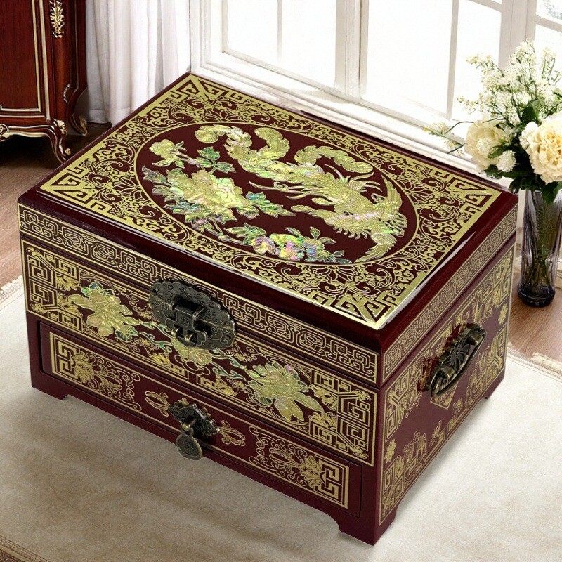 铜丝贝壳螺钿平遥非遗首饰盒木质结婚礼物三金珠宝高档收纳盒妆奁,淘宝优惠券,粉丝福利购,淘宝优惠卷