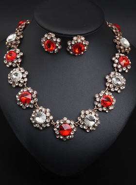 欧美水晶新娘礼服宴会项链耳环