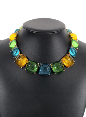 树脂合金水波链女糖果色锁骨套链