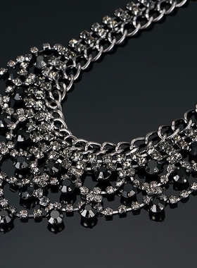 欧美奢华水钻多层流苏锁骨链配饰