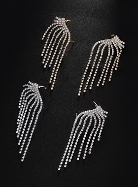 欧美时尚水钻流苏开口项圈耳挂耳针首饰套装女奢华礼服宴会配饰品