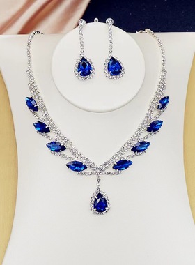 水晶铜爪链水波链女精致项链套装