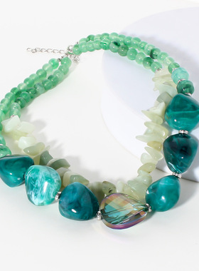 欧美复古不规则珠串绿色锁骨链