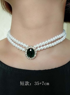 旗袍蕾丝裙复古优雅宴会珍珠项链