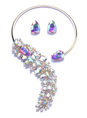 欧美夸张个性宝石镶钻水滴开口项圈装饰项链女宴会礼服演出配饰品