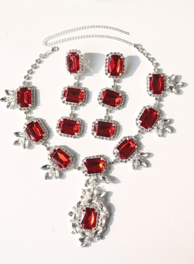 高级感方形项链吊坠耳环首饰套装走秀饰品时尚夸张宴会礼服配饰品