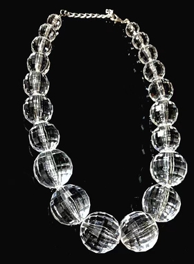 欧美夸张项链时尚个性亚克力切面水晶球玻璃珠短项链女简约风配饰